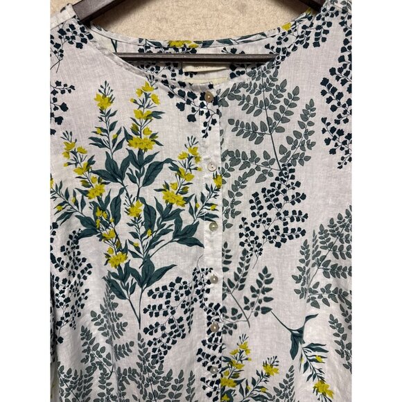 Cynthia Rowley Women's Shirt 100% Linen Floral Roll Tab Sleeve Button Size 1X - Picture 3 of 10